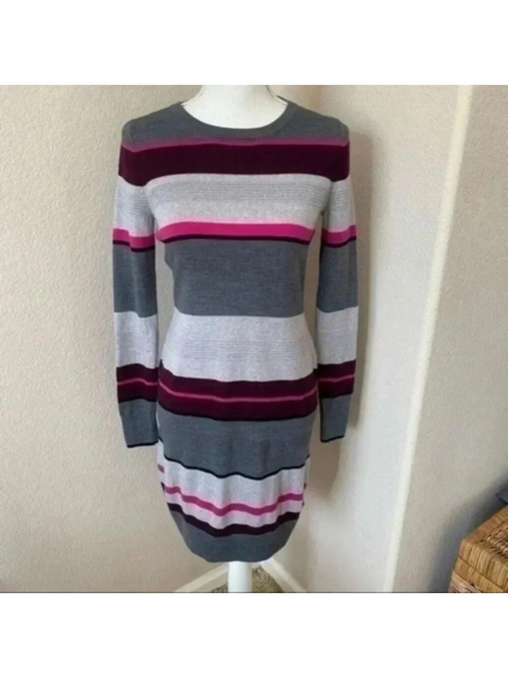 Clements Ribeiro striped extra fine pure merino wool long dress Size Sm…